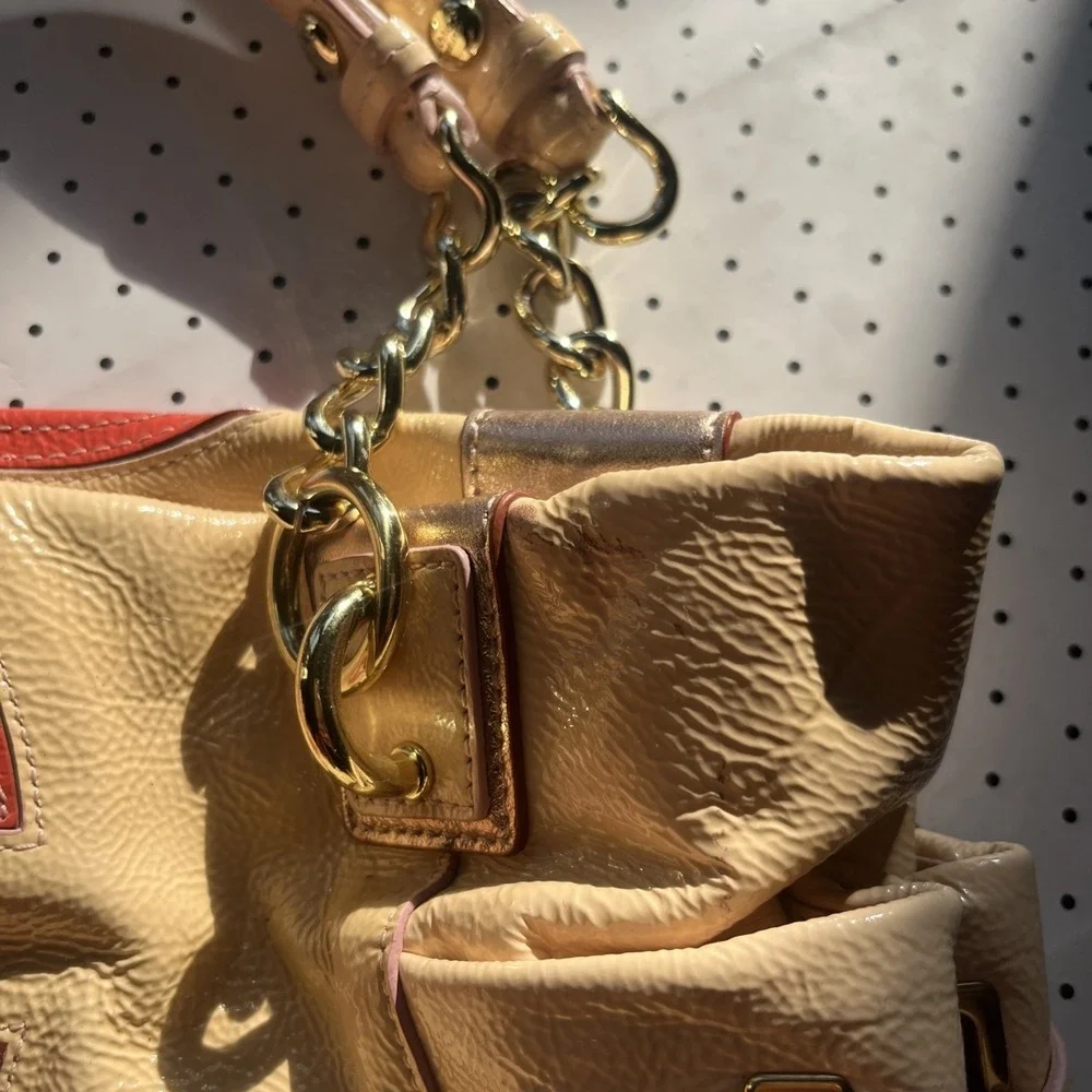 Y2K Coach Soho Leather Patchwork Hobo Shoulder Bag Cream Coral Pink Tan